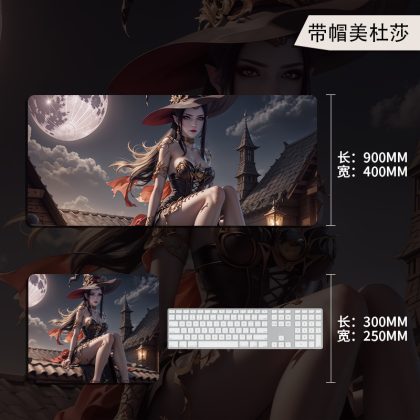 Oversized Chinese Anime Medusa with Hat Gaming Mouse Pad - Large Desk Mat for Office and Gaming