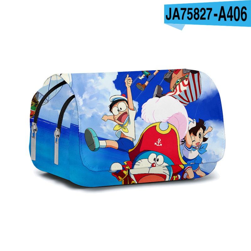 Adorable 3D Doraemon & Friends Double-Layer Pencil Case - Cartoon Print School Supply for Students