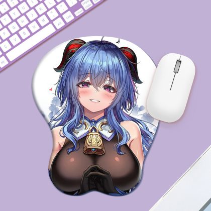 Genshin Impact Ganyu Small Silicone Wrist Rest Mouse Pad, Cute Anime Cartoon Desk Mat for Computer/Laptop, Ergonomic Wrist Support Desk Accessory