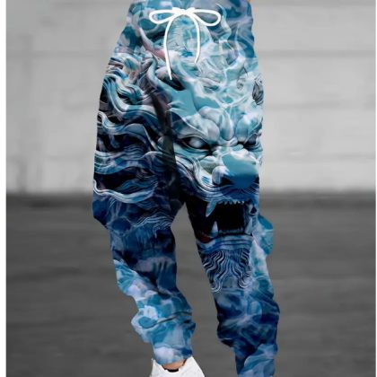 Chinese Dragon 3D Print Men's Navy Blue Casual Sweatpants – Fresh Style for Western Daily Wear!