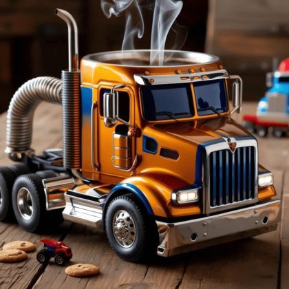 Realistic Semi Truck Coffee Mug – Creative Resin Car - Shaped Mug, 16.5×11×17cm Desk Decor & Unique Gift for Coffee & Truck Lovers