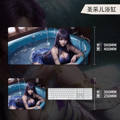 Anime Mouse Pad Featuring the Gorgeous Saint Cai'er in the Bathtub - Extra - Large Desk Pad for Office