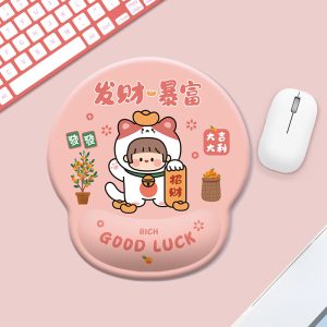 Cute Cartoon Lucky Cat Girl Wrist Rest Silicone Mouse Pad (Small) - Soft Padding for Computer/Laptop Desk