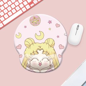 Sailor Moon Childhood Kawaii Wrist Rest Mouse Pad, Small Silicone Gel Mousepad with Ergonomic Support | Pink Anime Desk Accessory