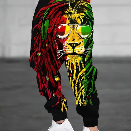 Lion 3D Print Men's Red-Yellow Casual Sweatpants – Bold Dynamic Style for Western Fashion!
