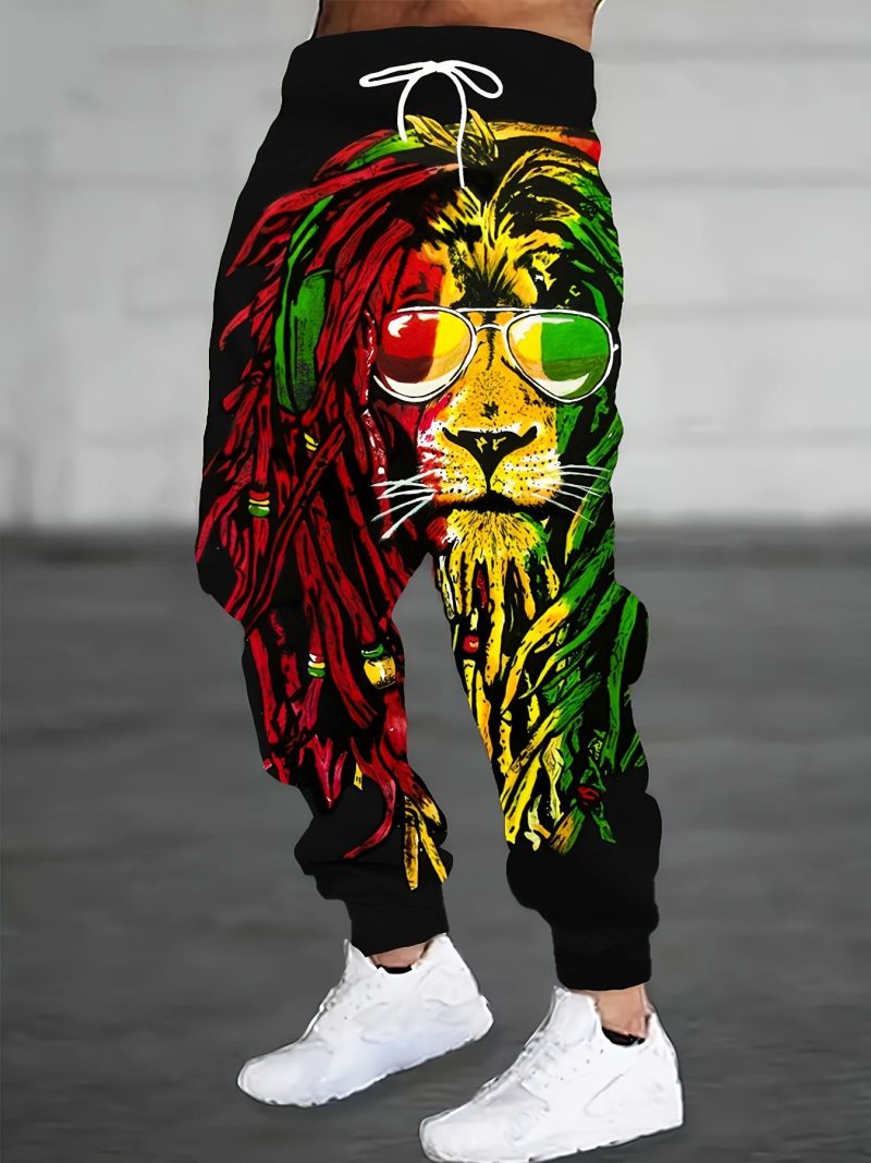 Lion 3D Print Men's Red-Yellow Casual Sweatpants – Bold Dynamic Style for Western Fashion!