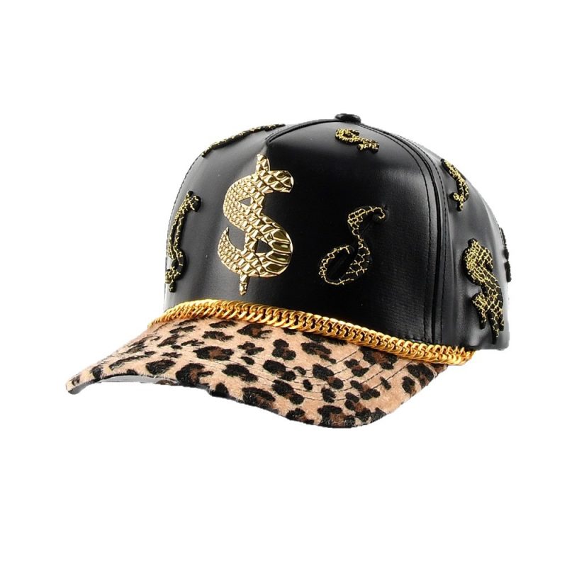 Leather Baseball Cap - 5-Panel Stylish Design with Decorative Accessories, Leopard Print Unisex Hat! - Image 7