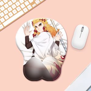 Rengoku Kyojuro Anime Mouse Pad with Wrist Rest, Small Gel Computer Mouse Mat, Cute Cartoon Anime Merchandise for Desk, Ergonomic Support for Gamers & Office Workers