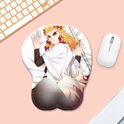 Rengoku Kyojuro Anime Mouse Pad with Wrist Rest, Small Gel Computer Mouse Mat, Cute Cartoon Anime Merchandise for Desk, Ergonomic Support for Gamers & Office Workers