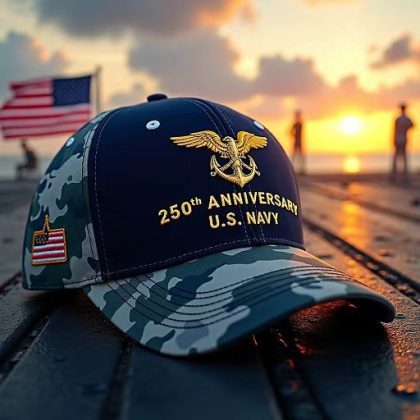 250th U.S. Navy Anniversary 3D Embroidered Camo Fishing Cap - Men's Baseball Hat with Eagle-Anchor Patch | Outdoor Hunting Camouflage Cap