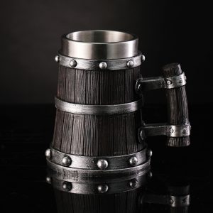 Vintage Wooden Barrel Beer Mug - Creative Retro Wooden Look Stainless Steel Large Capacity Bar Cup, Unique Handle Design Water Mug for Home & Bar