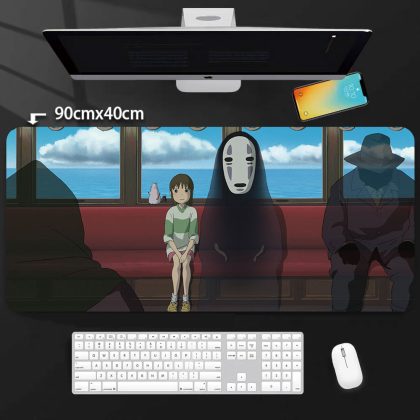 Spirited Away Train Scene Oversized Mouse Pad (90cm×40cm) - Studio Ghibli Anime Desk Mat, Chihiro & No-Face Keyboard Pad for Fans