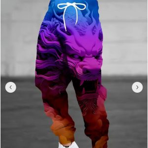 Chinese Dragon 3D Print Men's Blue-Purple Casual Sweatpants – Trendy Bold Style for Western Fashion!