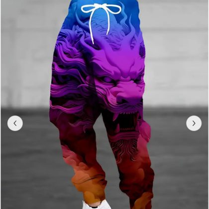 Chinese Dragon 3D Print Men's Blue-Purple Casual Sweatpants – Trendy Bold Style for Western Fashion!