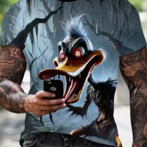 Horror Donald Duck 3D Digital Print Men's Casual Short-Sleeve T-Shirt – Spooky Cartoon Style for Halloween & Daily Wear!