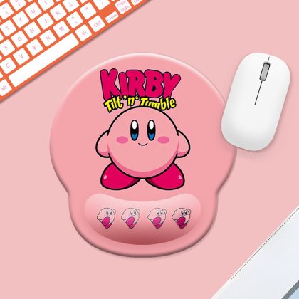 Kawaii Kirby Tilt 'n' Tumble Small Silicone Wrist Rest Mouse Pad - Ergonomic Wrist Support & Cute Cartoon Desk Accessory for Computer/Laptop