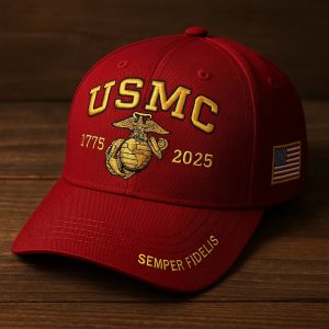 USMC 250th Anniversary Embroidered Baseball Cap - "Semper Fidelis" Red Military Hat for Marine Corps Fans & Patriots