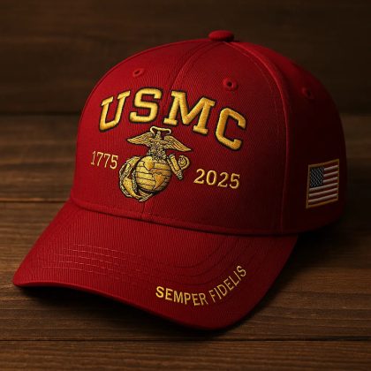 USMC 250th Anniversary Embroidered Baseball Cap - "Semper Fidelis" Red Military Hat for Marine Corps Fans & Patriots