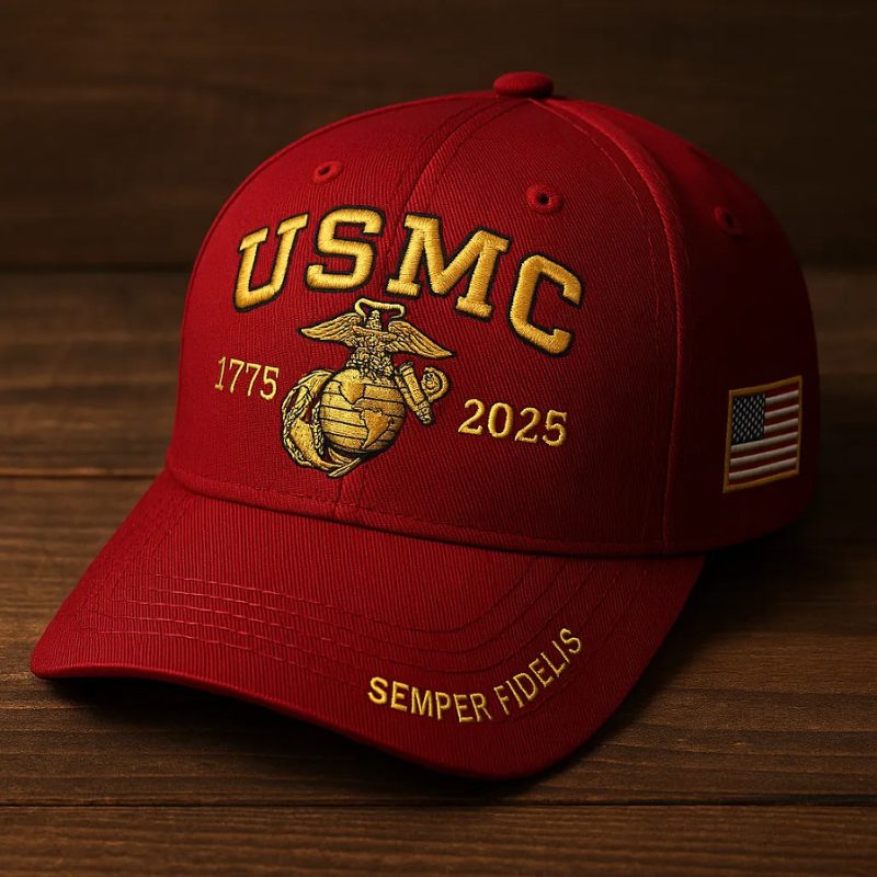 USMC 250th Anniversary Embroidered Baseball Cap - "Semper Fidelis" Red Military Hat for Marine Corps Fans & Patriots