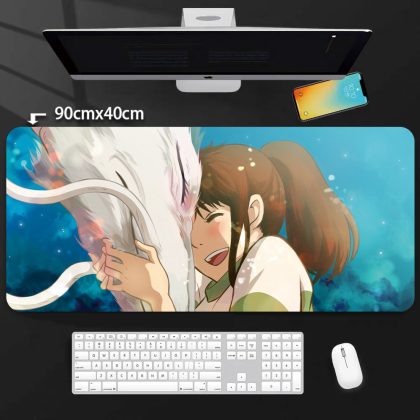 Spirited Away Chihiro & Haku Dragon Scene Oversized Mouse Pad (90cm×40cm) - Studio Ghibli Anime Desk Mat for Fans