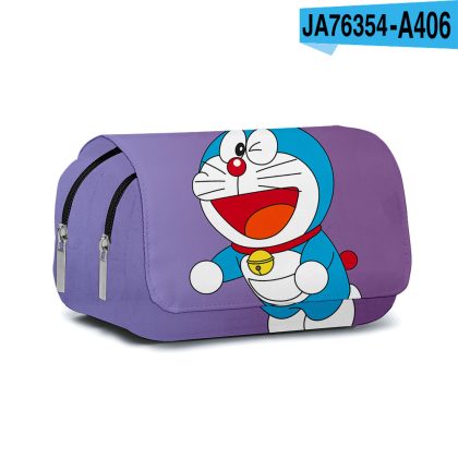 Doraemon 3D Printed Double Layer Pencil Case - Large Capacity Cartoon Stationery Bag for School Students, Cute Purple Pen Organizer with Multiple Compartments