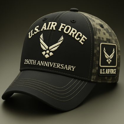 US Air Force 250th Anniversary Embroidered 3D Baseball Cap Fishing Hat with Navy Seal Commando Vibes Camo Detail Unisex Outdoor Cap