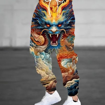 Multicolor Chinese Dragon 3D Print Men's Mixed-Color Casual Sweatpants – Vibrant Trendy Style for Western Fashion!