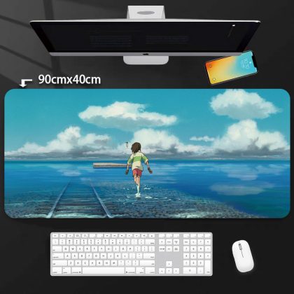 Spirited Away Chihiro Running on Water Oversized Mouse Pad (90cm×40cm) - Studio Ghibli Anime Desk Mat for Fans