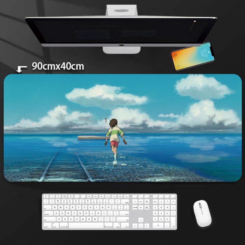 Spirited Away Chihiro Running on Water Oversized Mouse Pad (90cm×40cm) - Studio Ghibli Anime Desk Mat for Fans