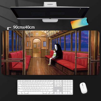 Spirited Away Train Scene Oversized Mouse Pad - Studio Ghibli Anime Desk Mat, Cute Chihiro & No-Face Keyboard Pad for Fans