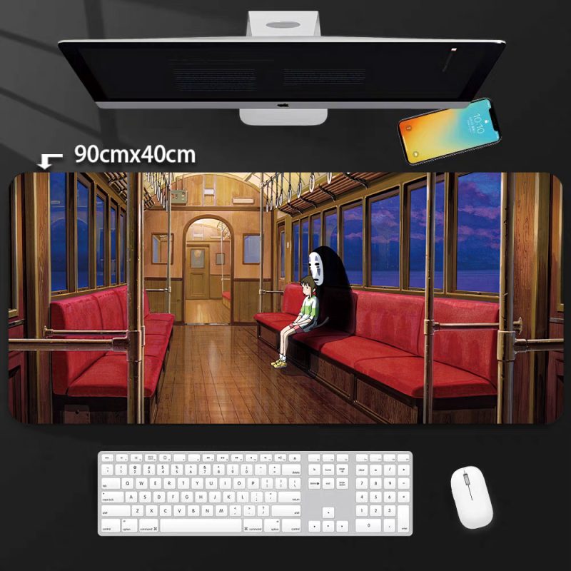 Spirited Away Train Scene Oversized Mouse Pad - Studio Ghibli Anime Desk Mat, Cute Chihiro & No-Face Keyboard Pad for Fans