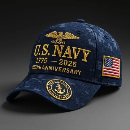 U.S. Navy 250th Anniversary 3D Embroidered Camo Fishing Cap Baseball Hat with Eagle & Anchor Patch - Men Women Outdoor Tactical Cap