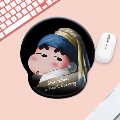 Crayon Shin-chan Pearl Earring Cute Cartoon Wrist Rest Silicone Mouse Pad - Small Ergonomic Computer Mouse Mat for Desk