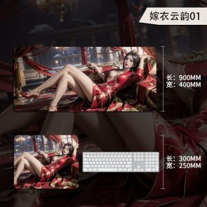 Oversized Chinese Anime Yun Yun in Red Dress Gaming Mouse Pad - Large Desk Mat for Office