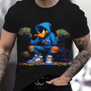 Blue Donald Duck 3D Digital Print Men's Casual Short-Sleeve T-Shirt – Classic Cartoon Style for Summer!