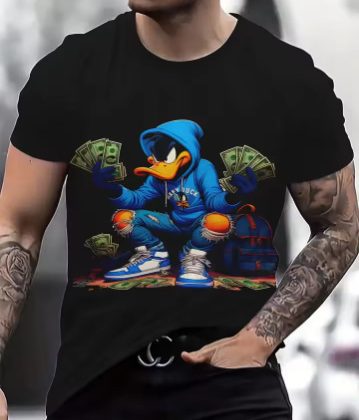 Blue Donald Duck 3D Digital Print Men's Casual Short-Sleeve T-Shirt – Classic Cartoon Style for Summer!
