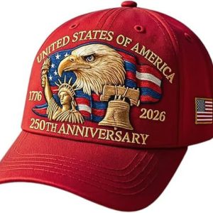 USA 250th Anniversary Embroidered Baseball Cap with Eagle, Statue of Liberty & Liberty Bell 3D Stitching - Fishing Hat for Outdoor Sports & Patriotic Style