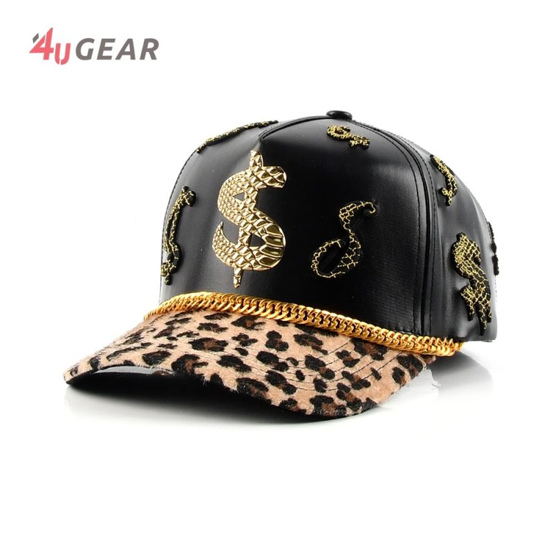 Leather Baseball Cap - 5-Panel Stylish Design with Decorative Accessories, Leopard Print Unisex Hat! - Image 6
