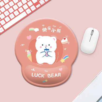 Cute Cartoon Luck Bear Gel Silicone Wrist Rest Mouse Pad, Small Ergonomic Computer Mousepad with Rainbow & Dessert Motifs for Home/Office