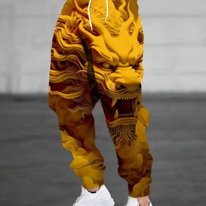 Chinese Dragon 3D Print Men's Yellow Casual Sweatpants – Bold Style for Western Casual Looks!