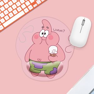 Cute Patrick Star Cartoon Silicone Mouse Pad with Wrist Rest, Small Size Ergonomic Computer Mouse Mat for Desk, Pink Desk Accessory