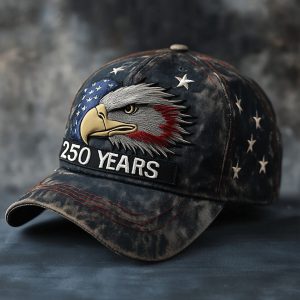 250 Years Vintage Eagle 3D Embroidered Baseball Cap - Washed Denim Fishing Hat for Navy Commando - Style Outdoor Adventures
