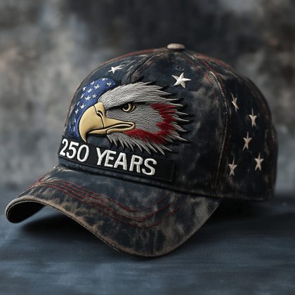 250 Years Vintage Eagle 3D Embroidered Baseball Cap - Washed Denim Fishing Hat for Navy Commando - Style Outdoor Adventures