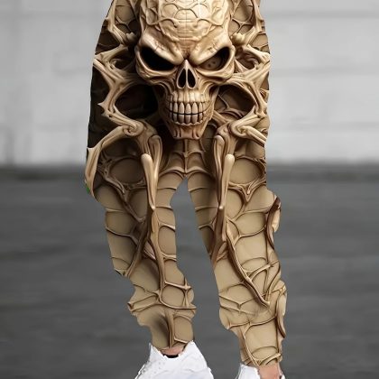 Large Skull 3D Digital Print Men's Dry Branch Color Casual Sweatpants – Edgy Retro Style for Western Fashion!