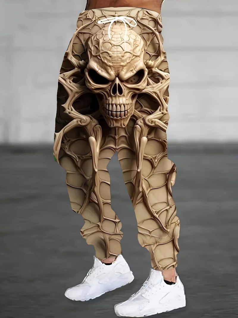 Large Skull 3D Digital Print Men's Dry Branch Color Casual Sweatpants – Edgy Retro Style for Western Fashion!