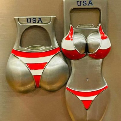 USA Bikini - Shaped Creative Metal Beer Bottle Opener - Portable Magnetic Fridge Magnet & Quirky Bar Accessory