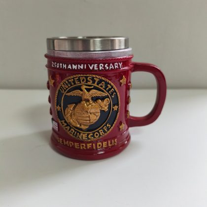 USMC 250th Anniversary Military Commemorative 3D Mug – Embossed Marine Corps Crest, Stainless Steel Lid, Collectible Gift for Military Fans & Veterans