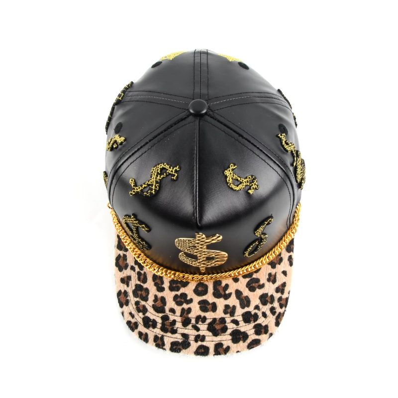 Leather Baseball Cap - 5-Panel Stylish Design with Decorative Accessories, Leopard Print Unisex Hat! - Image 5