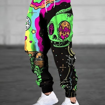 Floral Skull 3D Print Men's Green Casual Sweatpants – Edgy Street Style for Western Fashion!