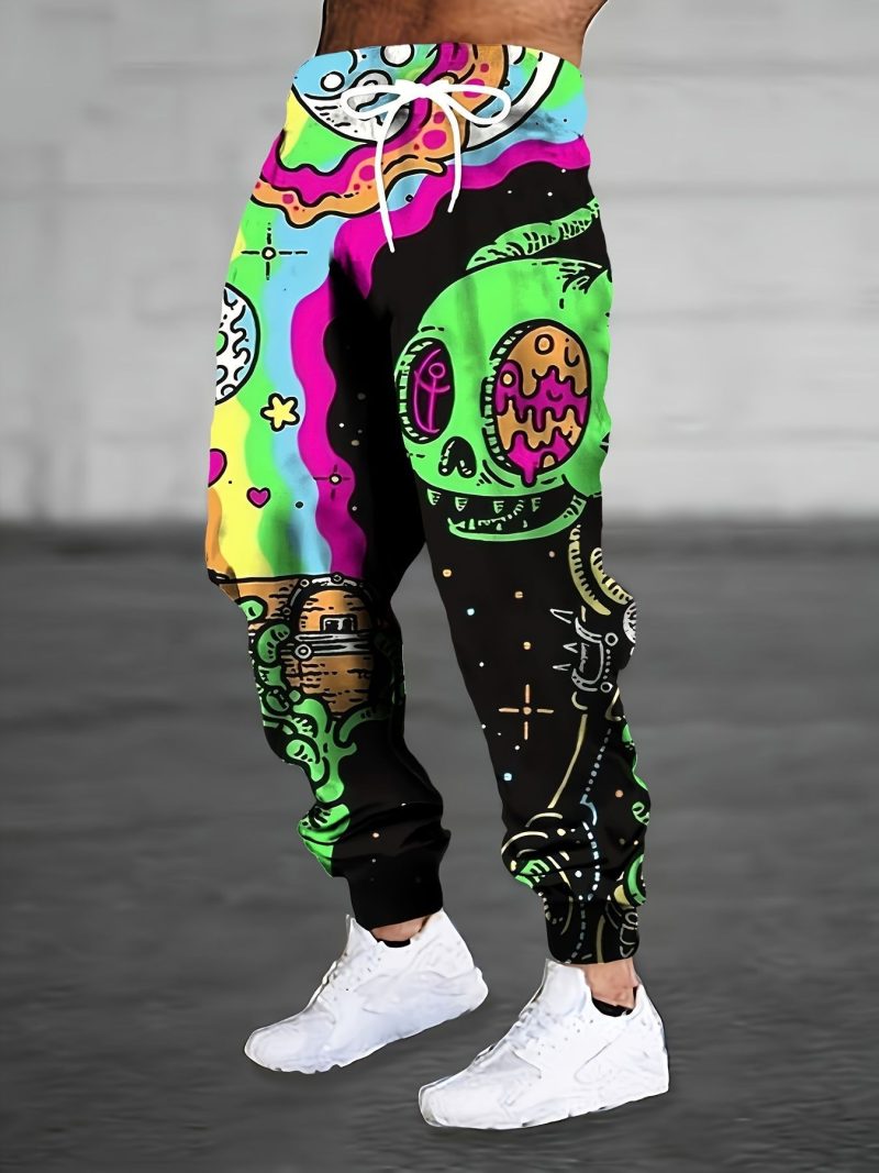 Floral Skull 3D Print Men's Green Casual Sweatpants – Edgy Street Style for Western Fashion!